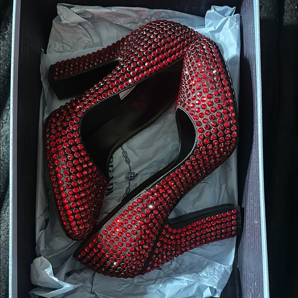 PRADA RED RHINESTONE HEELS